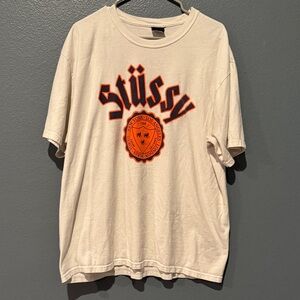 Stussy Cream and Orange Short Sleeve Tee